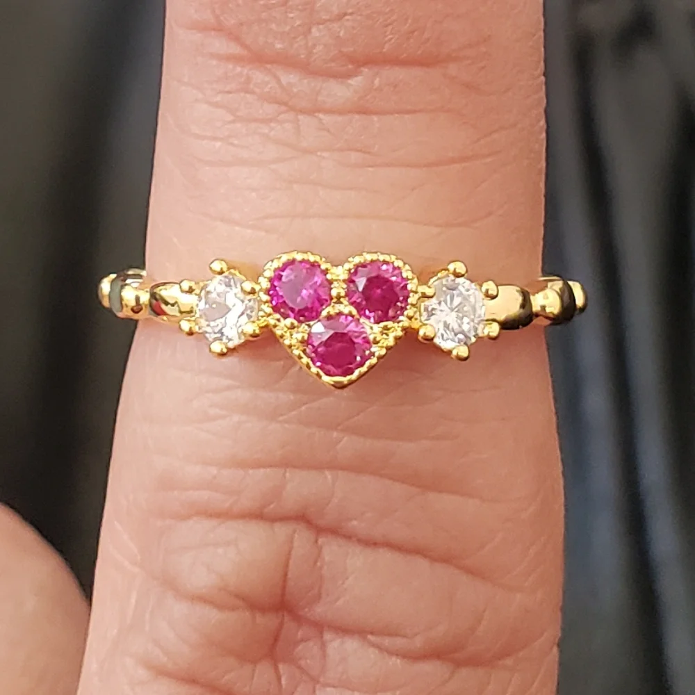 Pink Heart Cubic Zirconia Gold Ring